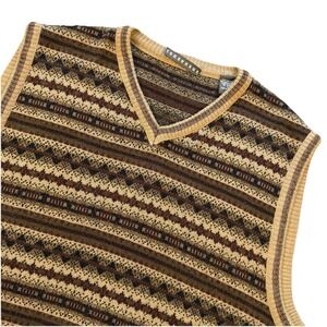 Consensus Sweater Vest Mens M Beige Multi V Neck 100% Cotton Knit Pullover